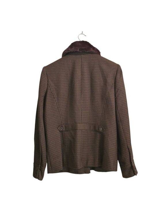 Jones Wear Houndstooth Blazer With Removable Faux Fur Collar Sz 12